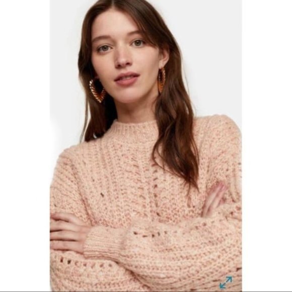 TOPSHOP Textured Pointelle Crew Neck Sweater Pink - NWT - Picture 3 of 4